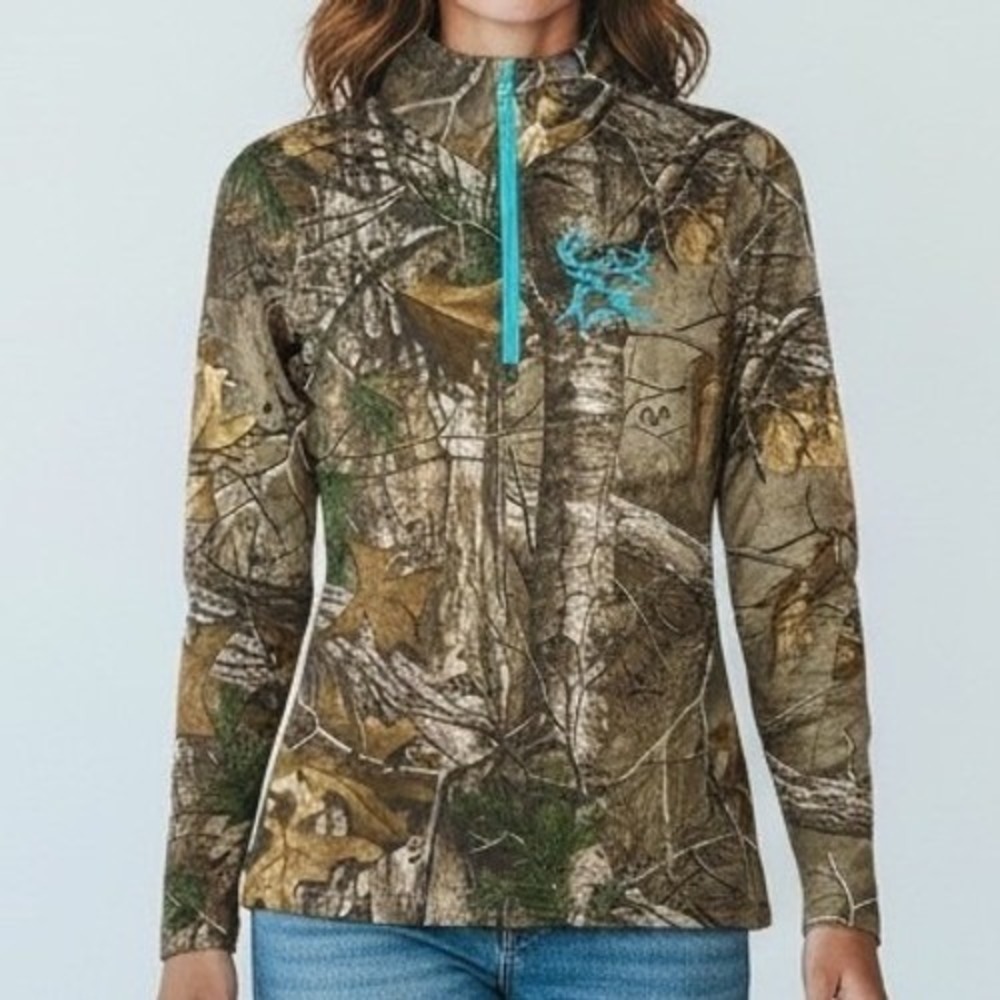 Bushmaster Camo Quarter Zip Pullover‎ Shirt Women's Medium Realtree size M